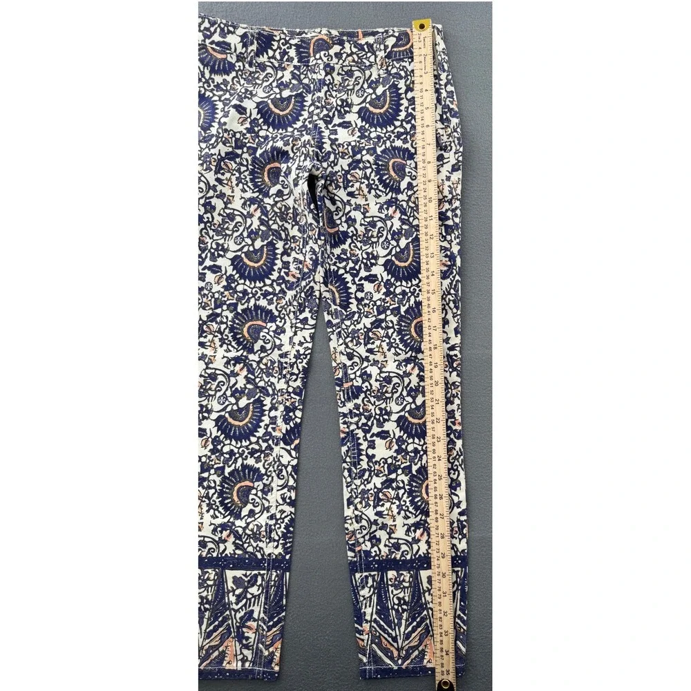 Tory Burch Cropped Skinny Jean 26 Blue Floral Print Side Zip Chic Mediterranean